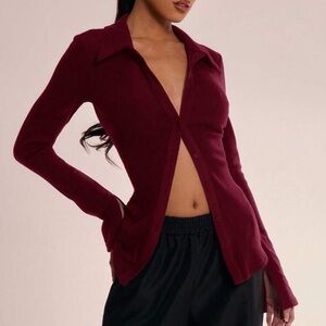 Burgundy long sleeve button down top